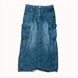 Denim Cargo Maxi Skirt